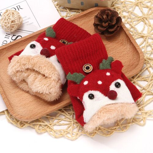 Winter Warm Gloves for Kids Half Finger Flip Style 5 Finger