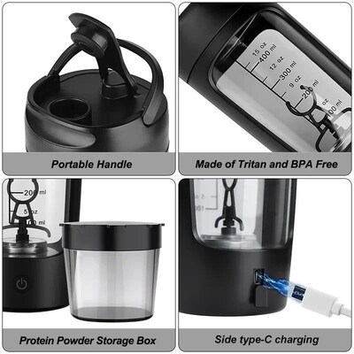 650ml USB Electric Portable Protein Powder Shaker Bottle Whe