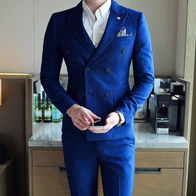 Stripe Suit Pants Mens British Style Fashion Boutique Slim