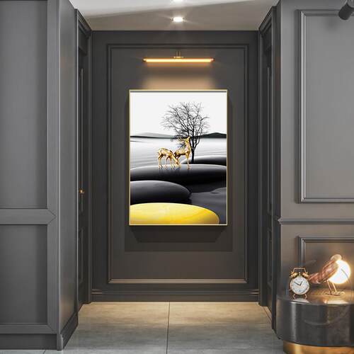 Modern Landscape Poster Black Yellow Stone Boat Deer Wall Ar