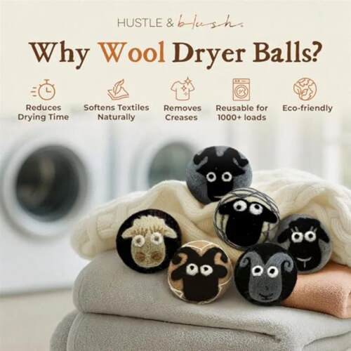 Hustle and Blush Fluff Ewes Wool Dryer Balls 6 Pack - Extra