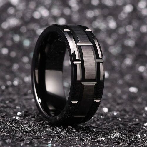 Classic Mens 8mm Black Tungsten Wedding Rings Double Groove