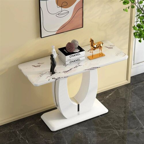 47 inch Entryway Table with Faux Marble Tabletop, Modern Con