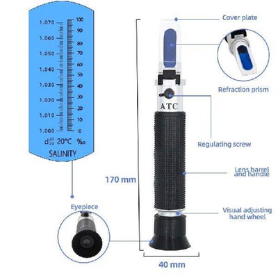 Handheld Salinity Refractometer  ATC 0-100ppt & 1.000-1.070