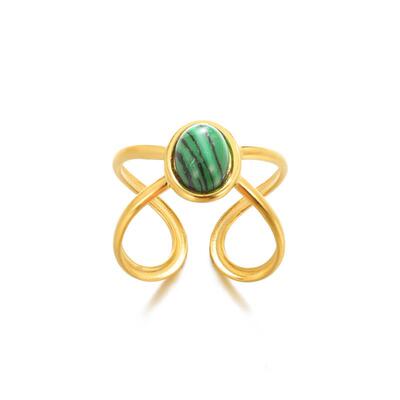 Simple Design Turquoise Inlaid Stainless Steel Ring Retro Pe