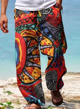 Men's printed loose casual straight pants印花宽松休闲直