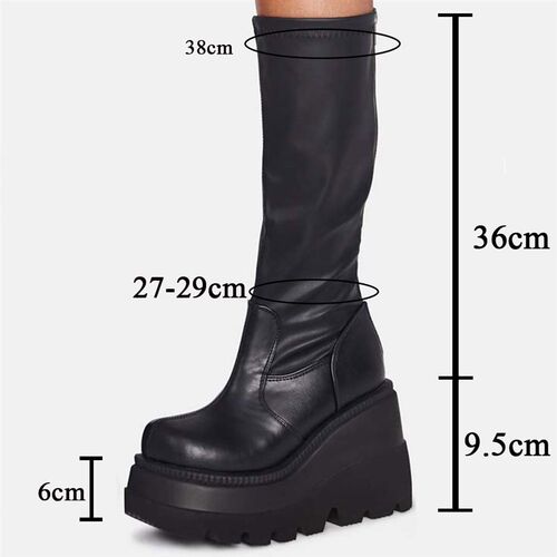 新品2025 Big Size 43 Gothic Style Black Wedges High Heels Pl