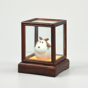 大红酸枝雕刻工艺品摆件玻璃罩古玩F核桃透明防尘迷你手掌玻璃罩