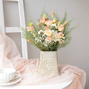 真花自然风干洋桔梗干花束混搭z勿忘我花篮桌面摆件田园家居装饰