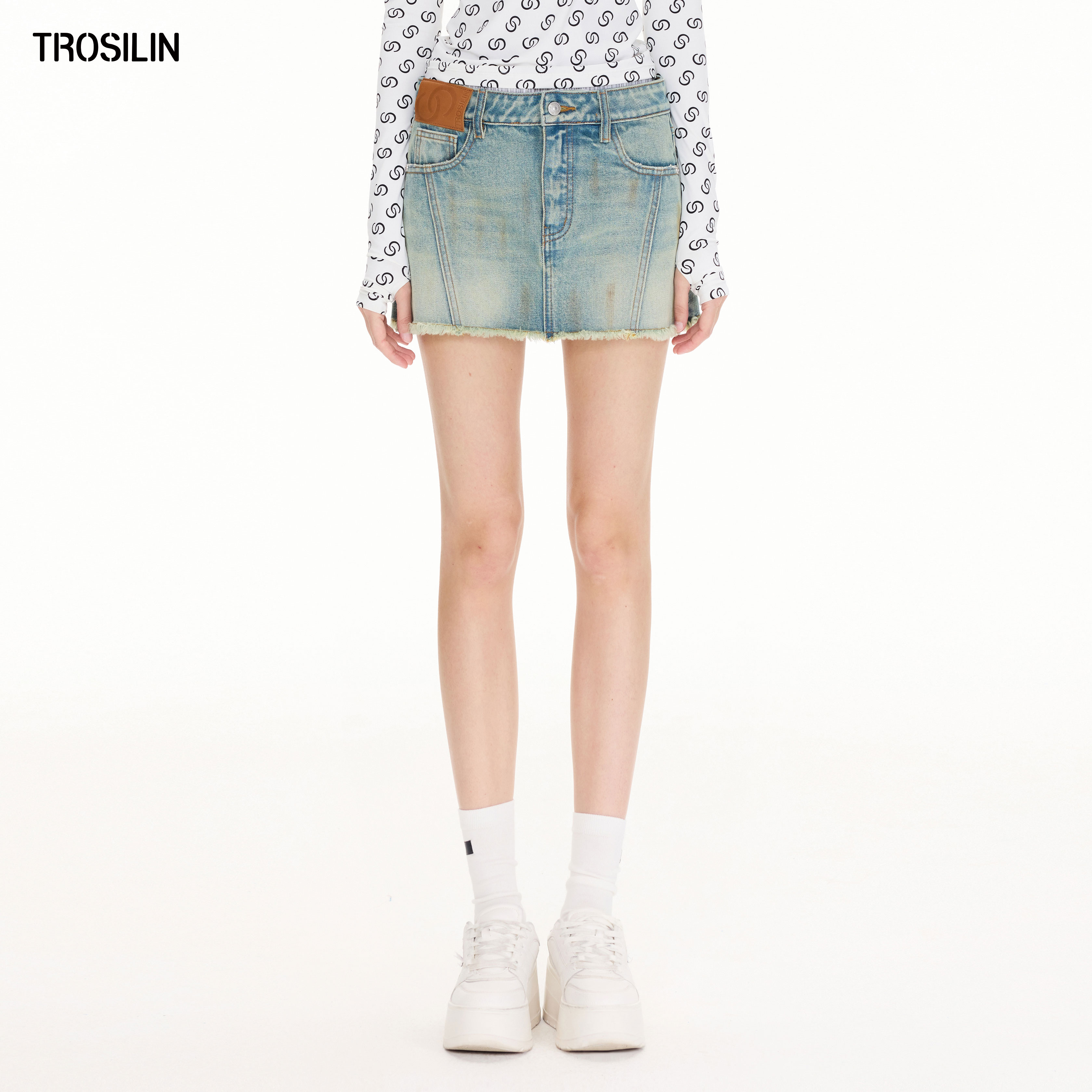 早秋双腰头泥染做旧半裙