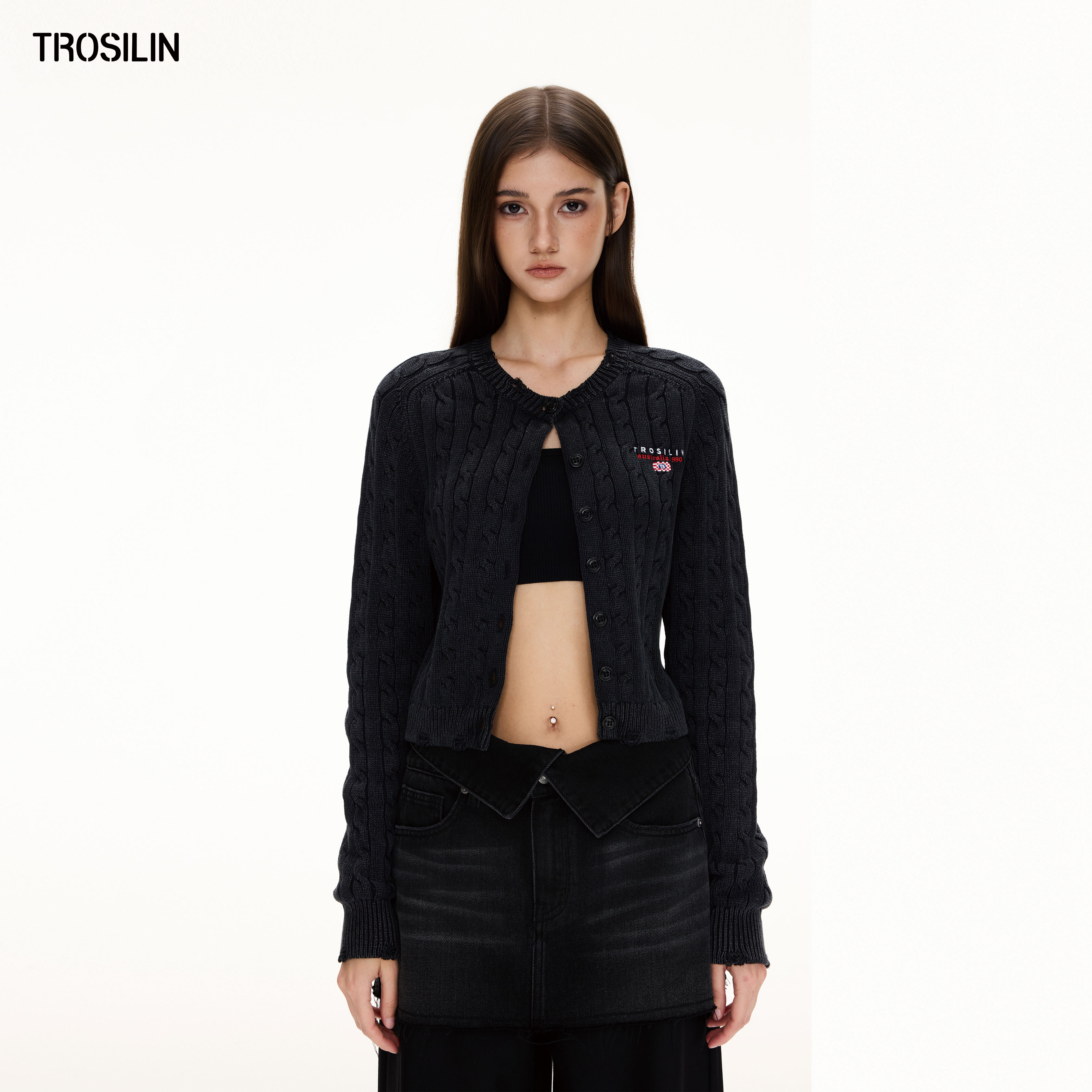 早秋新品洗水做旧麻花毛织开衫