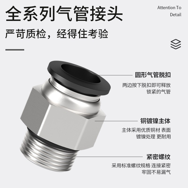 G螺纹气动气管快速快插直p通接头带O型密封圈免生料带PC8-G02/6-0