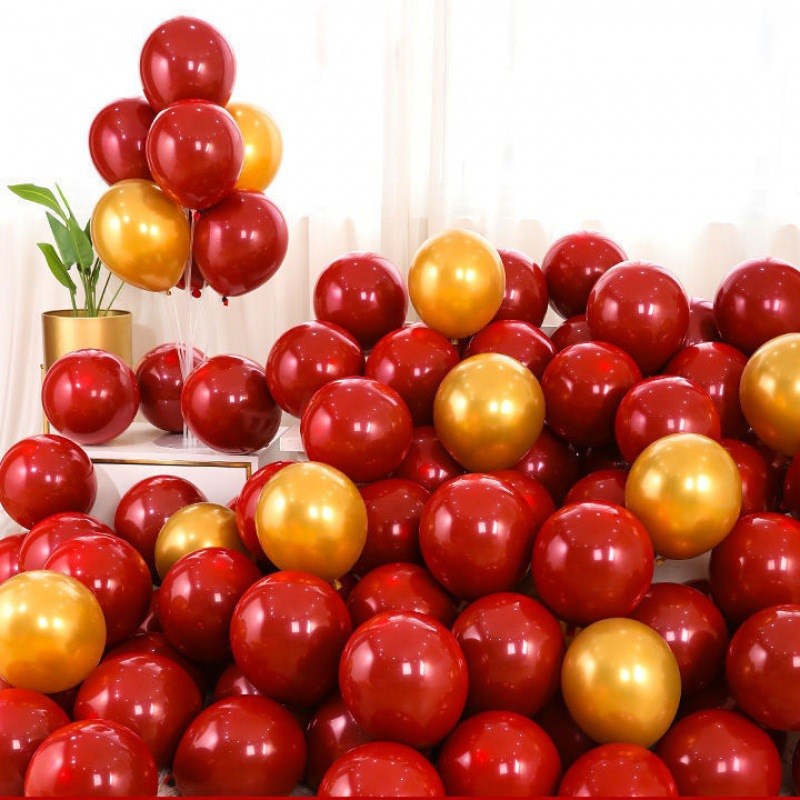 宝石红婚房布置2.2克双层套球石榴红喜字球结婚气球生日气球装饰