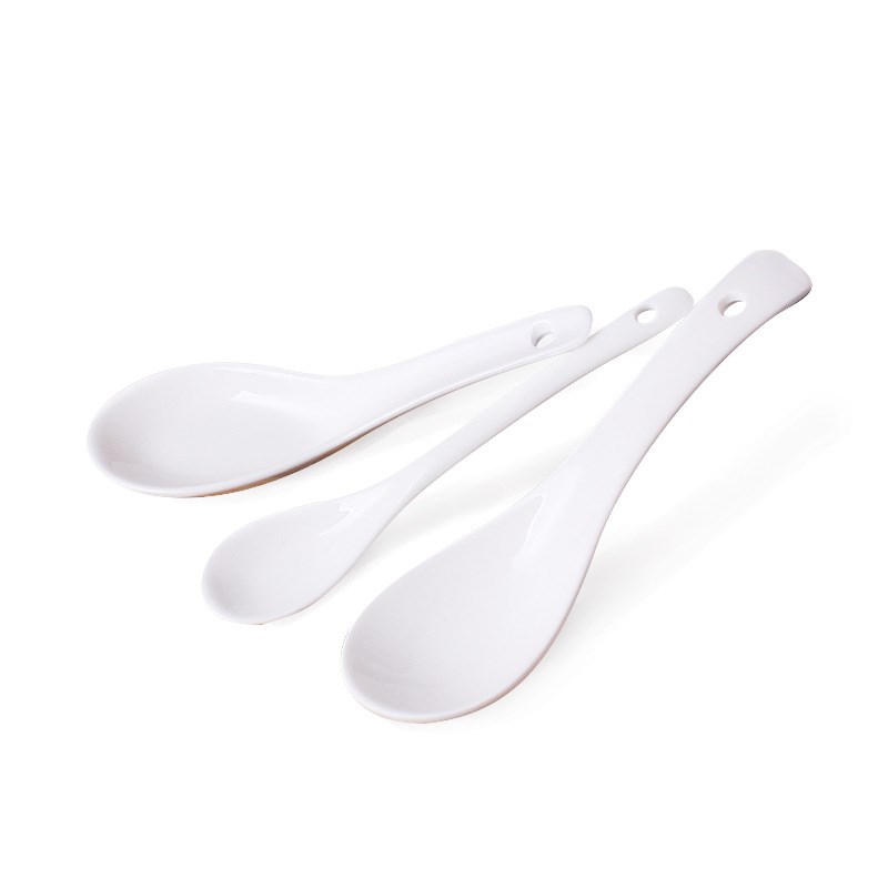 纯白陶瓷家用小勺子米饭勺喝汤吃饭勺调羹调味勺家用餐具勺子汤匙