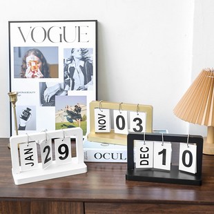 北欧简约木质日历摆件家居客厅创意餐桌西餐厅儿童房间摄影装饰品