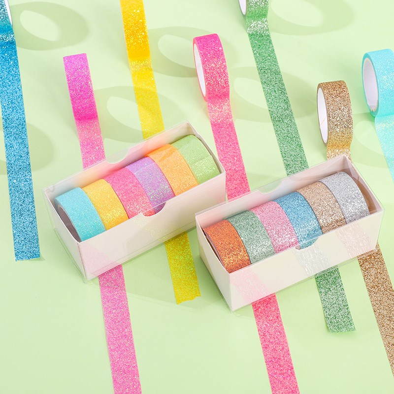 6卷装金粉胶带 撒粉和纸手账胶纸金葱贴纸装饰边框DIY贴纸彩色2米