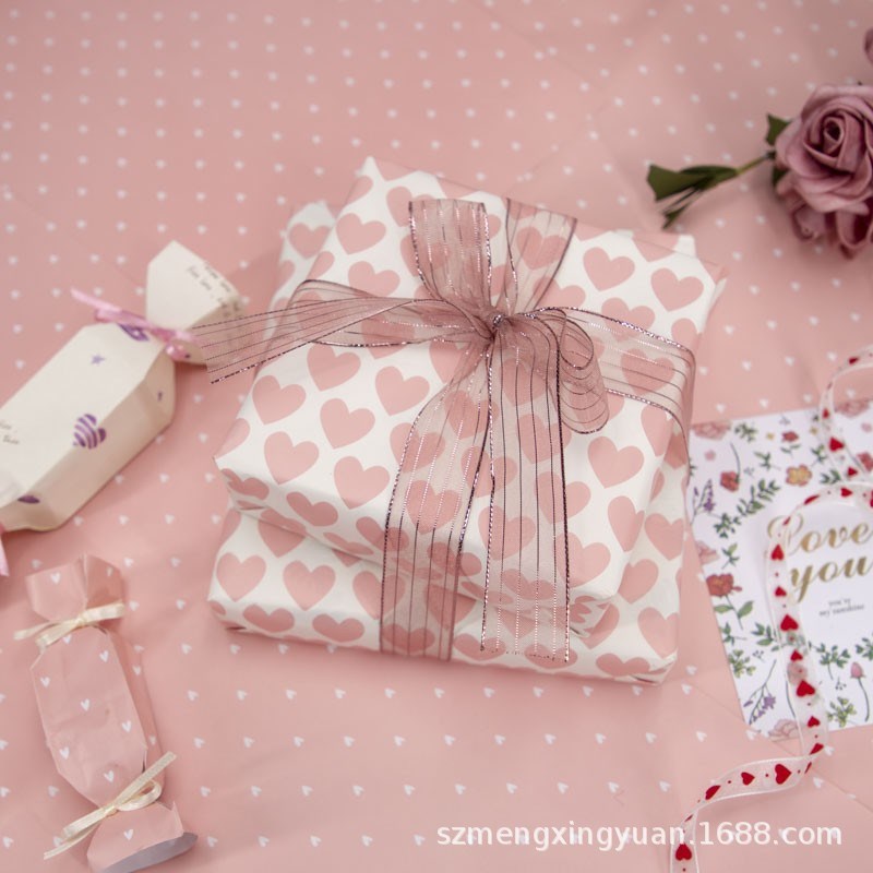 新品情人节七夕爱心简约送男女友妈妈礼品礼物盒包装纸装饰装材料