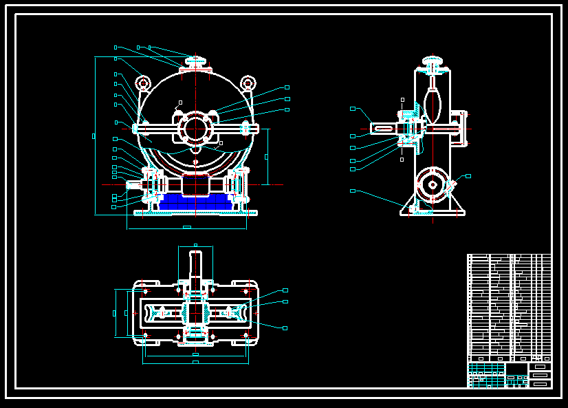 单级蜗轮蜗杆下置式减速器机械装配图纸cad施工图纸,含设计说明书
