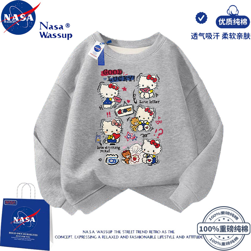 NASA联名凯蒂猫母女装秋冬学生加绒女童卫衣长袖运动服衣服