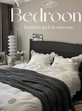 法式全实木床黑色床复古风现代简约1.8双人床主卧1.5米经济型家具