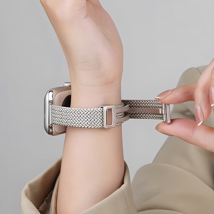 适用applewatchs11苹果手表麦穗磁吸扣卡扣表带s10新款金属不锈钢表带iwatchs9s8s7高级感细窄款腕带SE女夏季