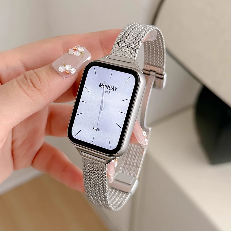 适用小米手环10NFC手表带9NFC/9pro金属麦穗磁吸腕带8PRO红米watch5智能运动手表redmiwatch4女手表链夏透气