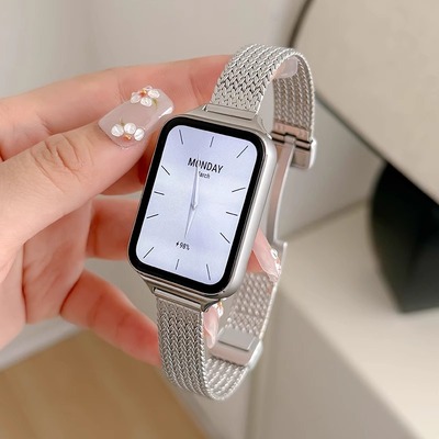 适用小米手环10NFC手表带9NFC/9pro金属麦穗磁吸腕带8PRO红米watch5智能运动手表redmiwatch4女手表链夏透气
