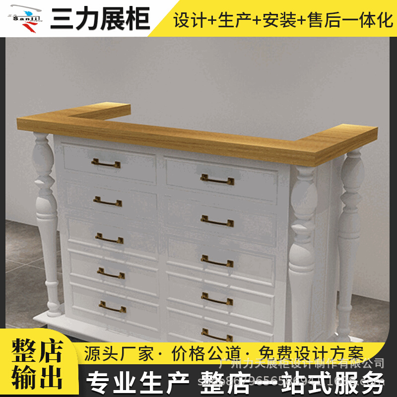 展柜定 做  服装店收银台欧式烤漆木纹前台柜台 展柜