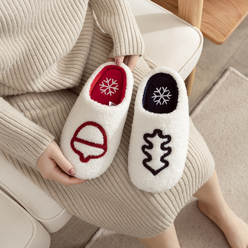 冬季限定圣诞f树榛果家居保暖棉拖鞋 简约北欧风室内静音软底拖鞋