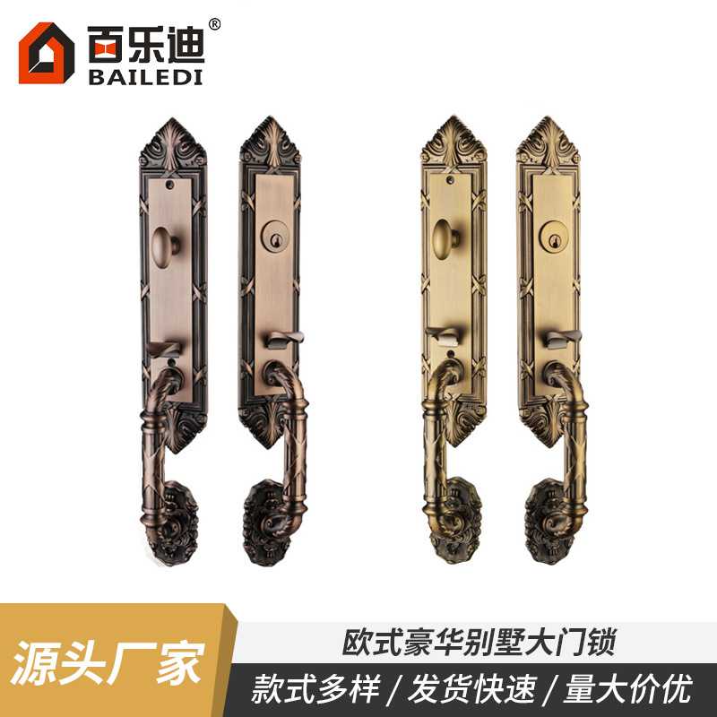 欧式别墅双开大门豪华金色防盗门对开大门锁子母门档门锁厂家直供
