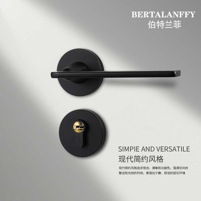 锌合金亮金色卧室门锁室内房间木门锁磁吸静音锁具门把手轻奢风