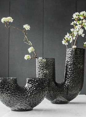 视远AYT+M北欧式灰色U形花瓶玻璃插花高级感创意摆件装饰品