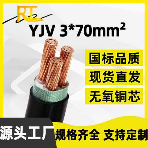 瑞天国标YJV-3*70平方阻燃铜芯线充电桩线缆三相线低压电力电缆线