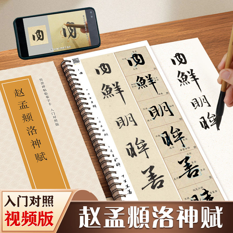 赵孟頫洛神赋传世碑帖临摹字卡入门对照版行书毛笔字帖全文视频逐字精讲赵体基础教程练字帖成人初学者近距离临摹放大版书法原帖