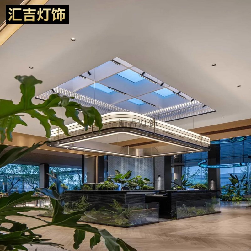 新中式酒店大堂灯宴会厅水晶灯自助餐厅J海鲜酒楼大厅前厅灯具定