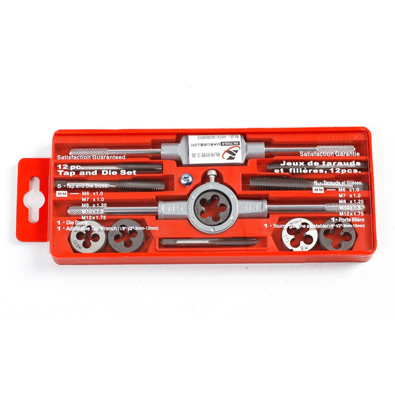 卡夫威尔12件套i丝锥板牙组套手用丝攻扳牙绞手攻丝工具H9018A