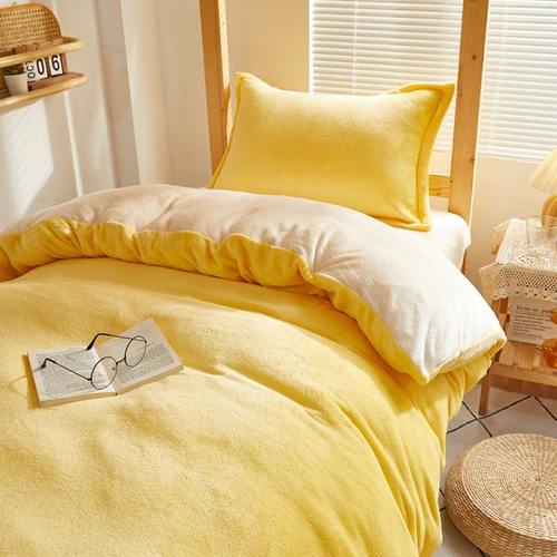 珊瑚绒加厚保暖加绒宿舍三件套被子被褥全套一整套法兰绒被套黄色