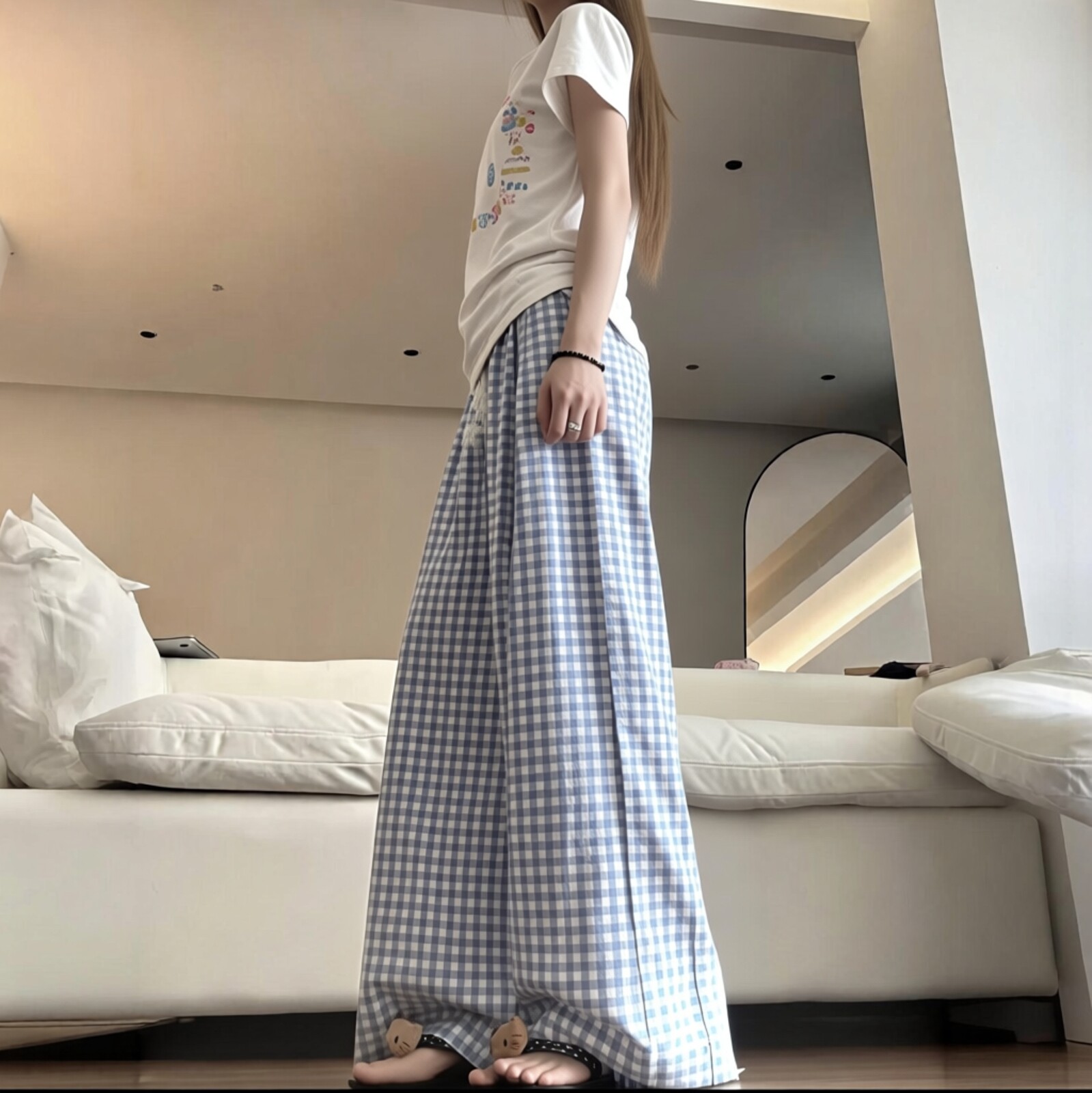 女童裤子春2026新款儿童直筒运动裤女孩大童初中生夏装格子阔腿裤