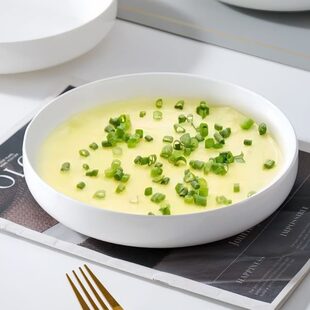 纯白色骨瓷窝深盘家用蒸蛋专用盘圆形陶瓷餐具盘子家用炒菜汤盘