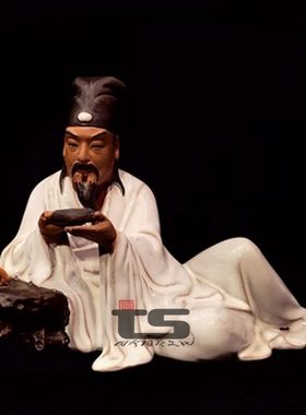 特苏东坡观砚中式人物石湾公仔陶瓷客厅玄关盆景园林手工家居摆件