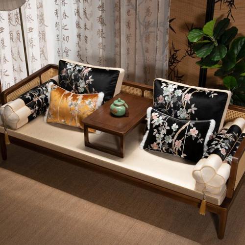 中式罗汉床坐垫绒布红木沙发垫套罩家用实木家具垫子海绵乳胶定制