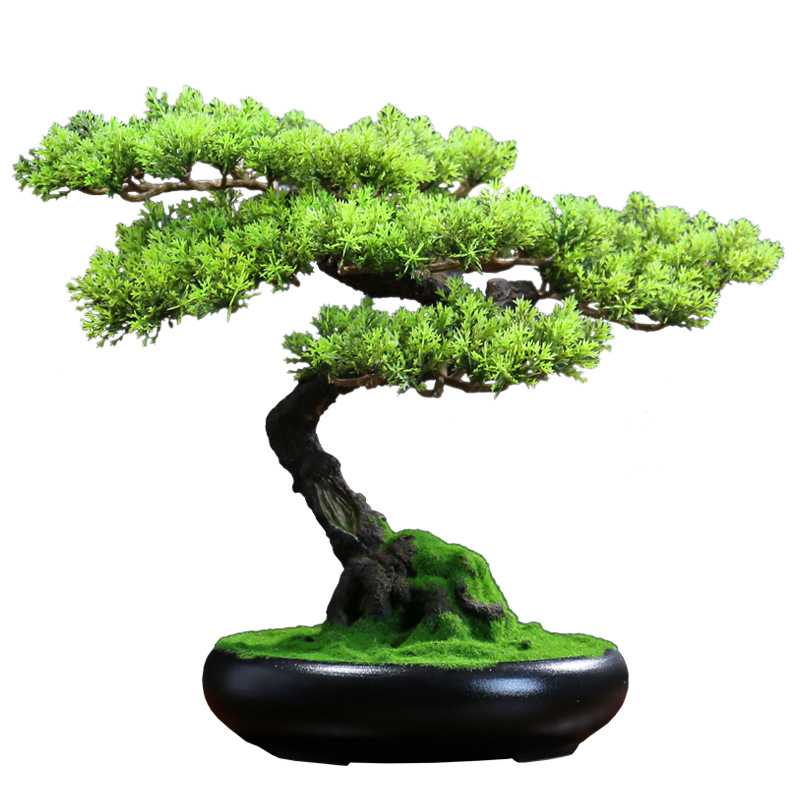 创意中式仿真迎客松盆景摆件客厅绿植盆栽家居桌面室内禅意装饰品