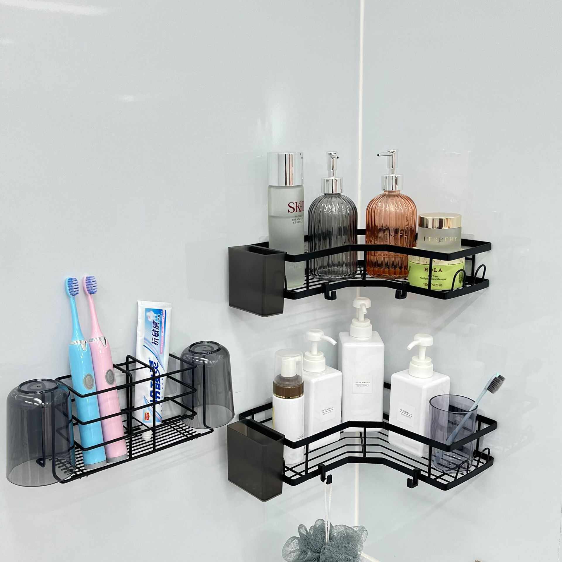 免打孔卫生间浴室三角置物架壁挂式洗手厕所洗澡间转角淋浴房收纳