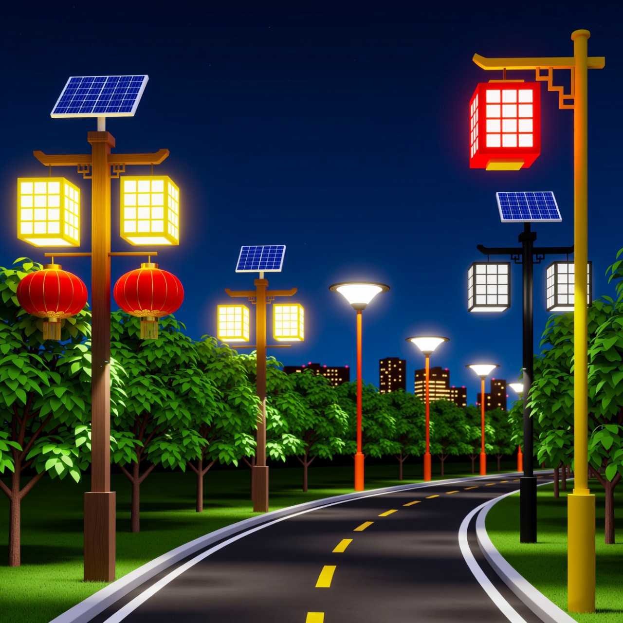 户外园林太阳能庭院灯公园景区3米4米景观灯简约现代别墅小区路灯