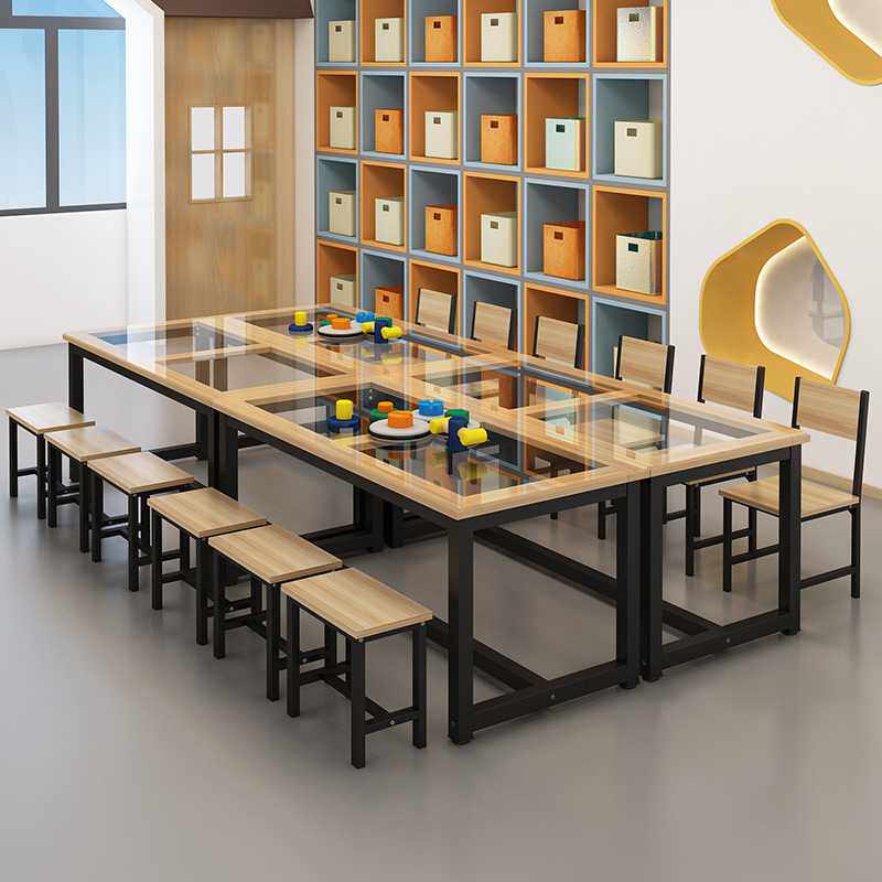 小学幼儿课桌椅儿童培训桌手工绘画美术桌钢化玻璃桌面阅览会议桌