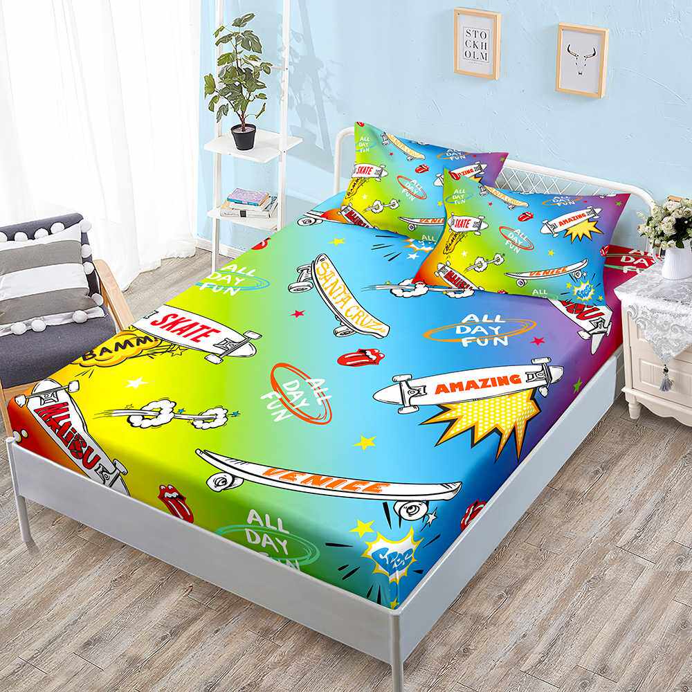 亚马逊跨境三件套床笠床罩滑板炫酷个性嘻哈外贸床垫保护套