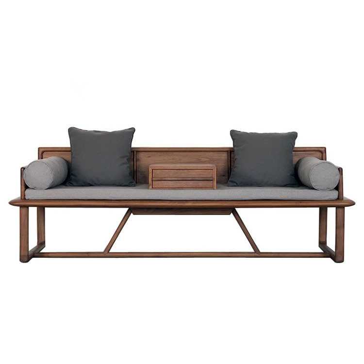 恒木禅意新中式老榆木黑胡桃木罗汉床实木免漆罗汉床美人榻沙发床