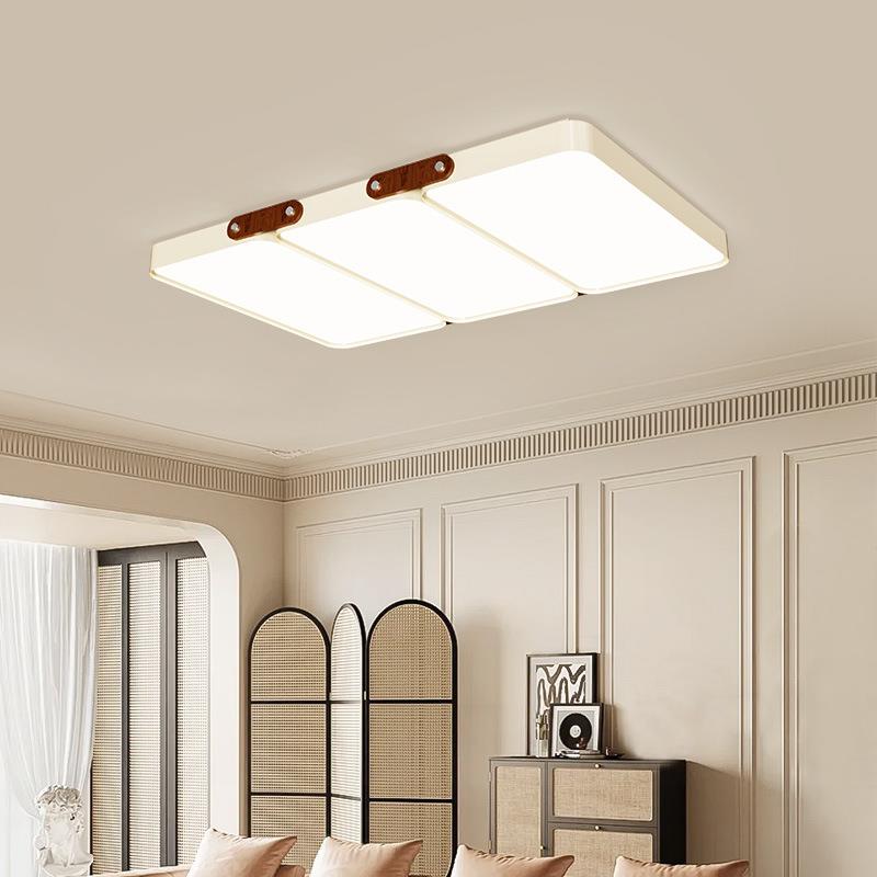中古风吸顶灯长方形客厅主灯核桃木极简大厅灯具套装卧室餐厅灯饰