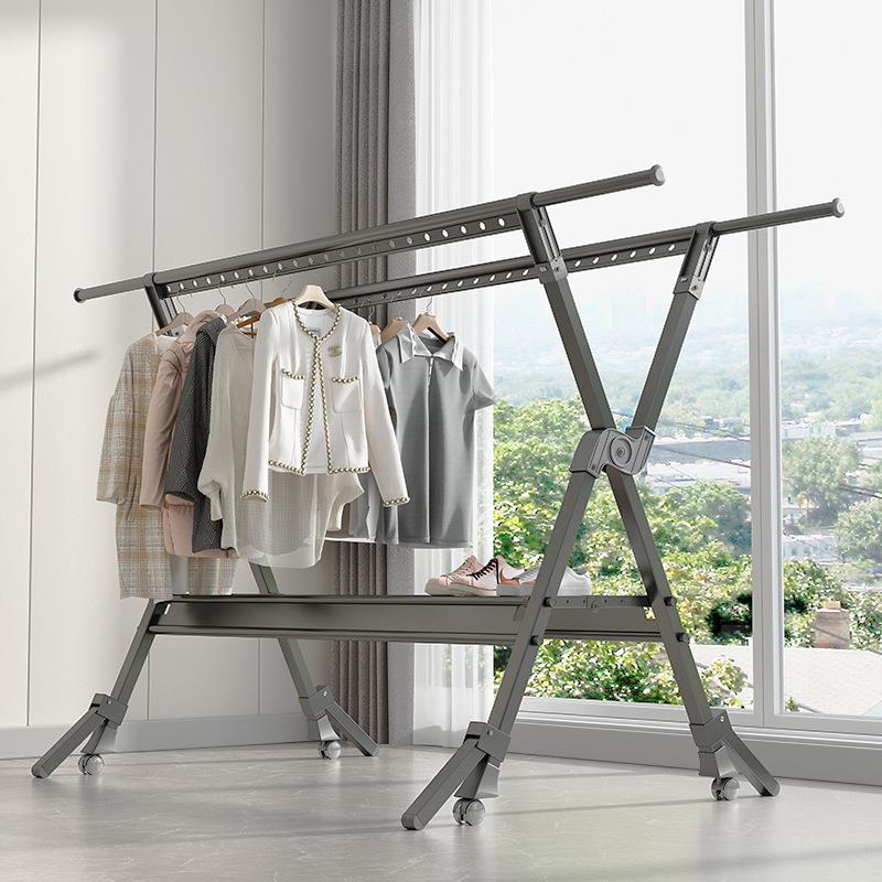 晾衣架落地室内家用阳台晾衣杆室外伸缩晒衣架子凉晒被子衣架稳固