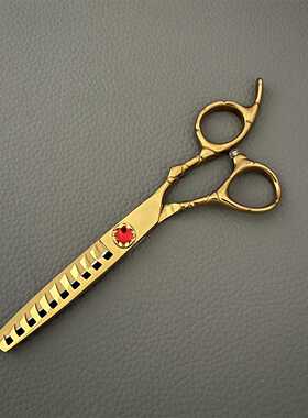 金色鱼骨剪刀 红色宝石 JS-6寸 发型师剪刀 鱼骨剪刀 剪刀厂 牙剪